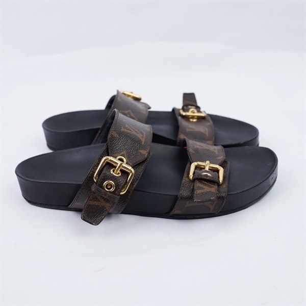 Dép LV đen hoa nâu sz37 (BQ) KG+