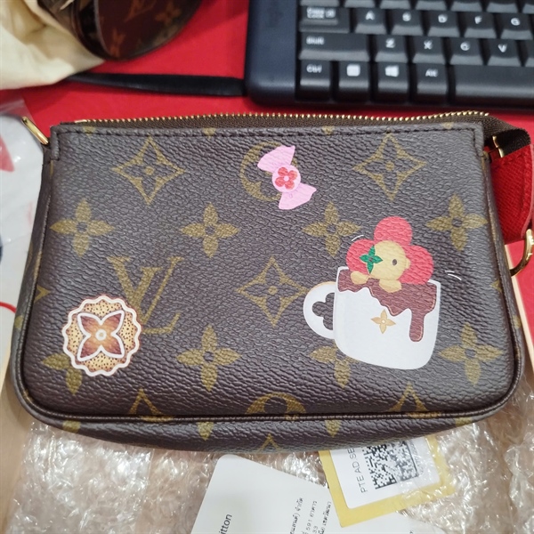 Túi LV hoa nâu in hình hoa đỏ sz14 (LU)+