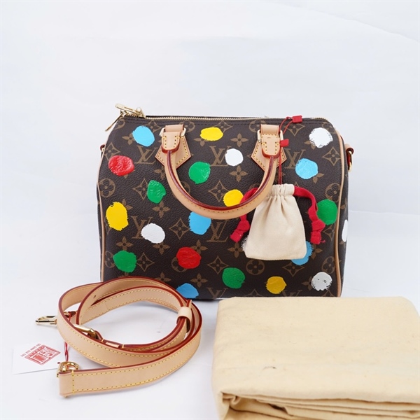 Túi LV Speedy hoa nâu chấm bi kèm ổ+ 2 chìa sz26 (LU)+