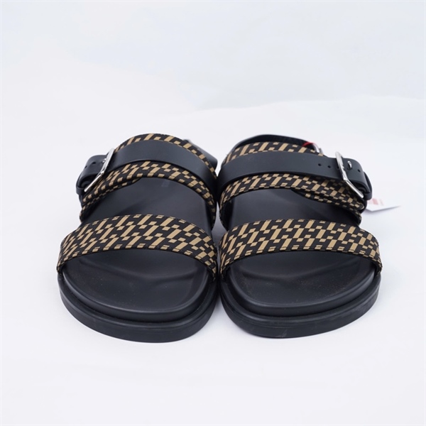 Giày Hermes đen sọc nâu có quai sz41.5 (BQ) KG+