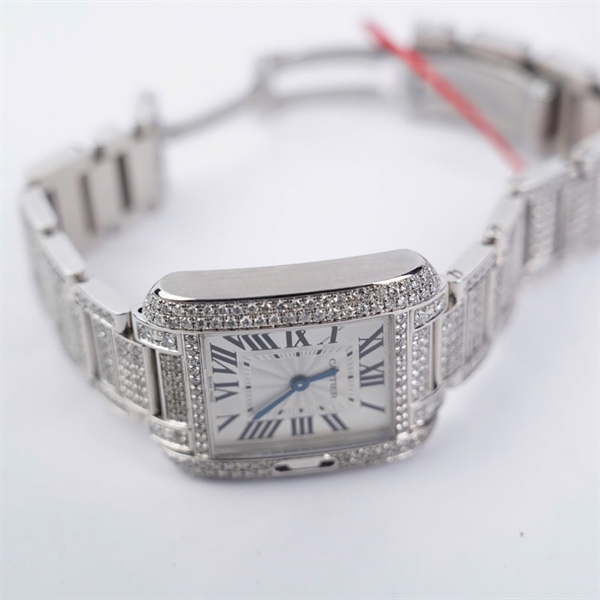 Đồng hồ Cartier bạc đính kim (364020TX) sz24 (HC) KG+