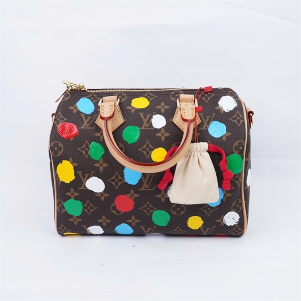 Túi LV Speedy hoa nâu chấm bi kèm ổ+ 2 chìa sz26 (LU)+