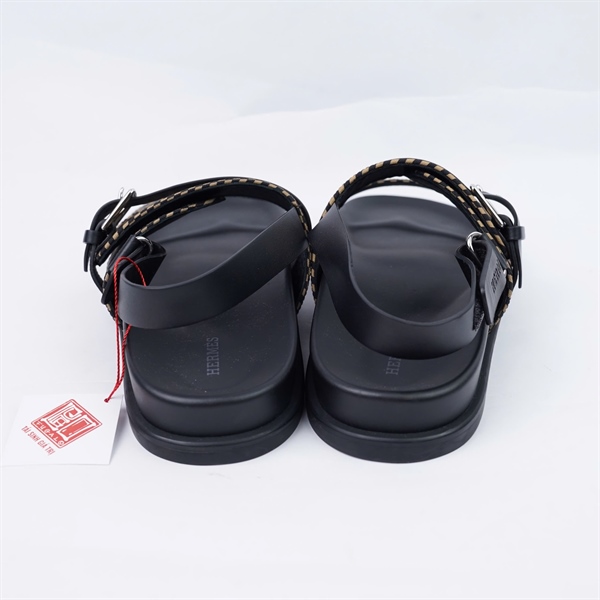 Giày Hermes đen sọc nâu có quai sz41.5 (BQ) KG+