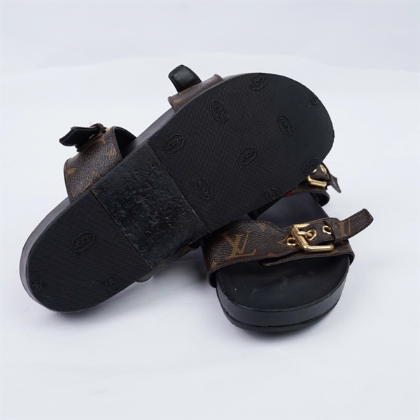 Dép LV đen hoa nâu sz37 (BQ) KG+
