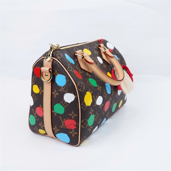 Túi LV Speedy hoa nâu chấm bi kèm ổ+ 2 chìa sz26 (LU)+