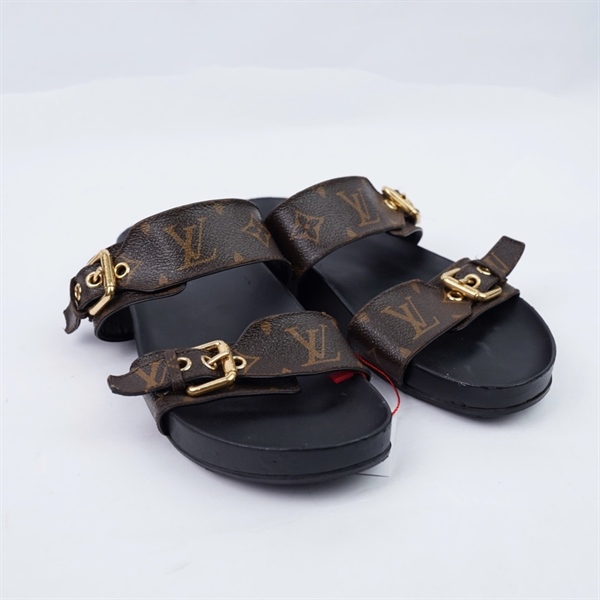 Dép LV đen hoa nâu sz37 (BQ) KG+