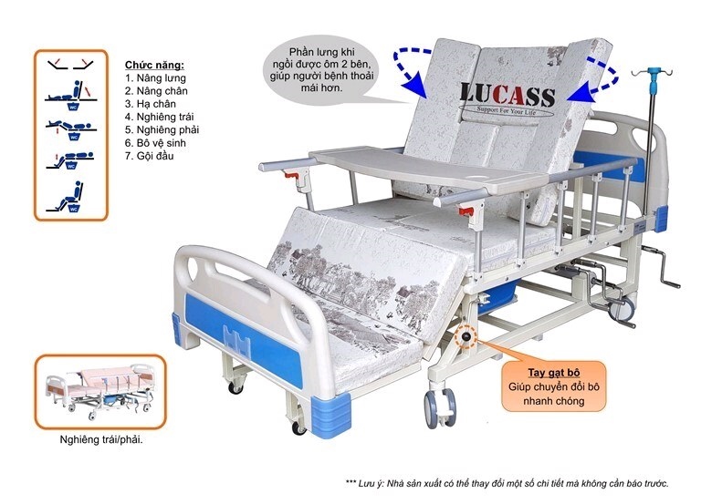 Giường bệnh 4 Tay quay Lucass GB-C41 ( nâng đầu, nâng -hạ chân, nghiêng trái-phải, gạt bô)