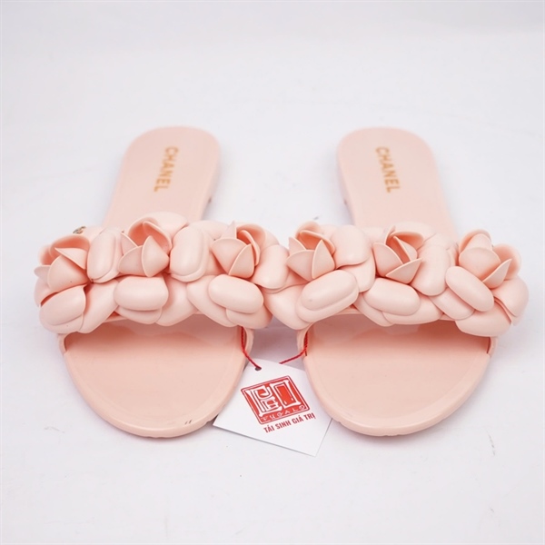 Dép Chanel hồng nude đính hoa sz38 (BQ) KG+