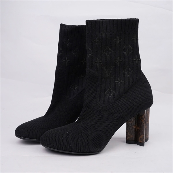Giày LV boot hoa đen cao 8p sz37 (BQ) KG+