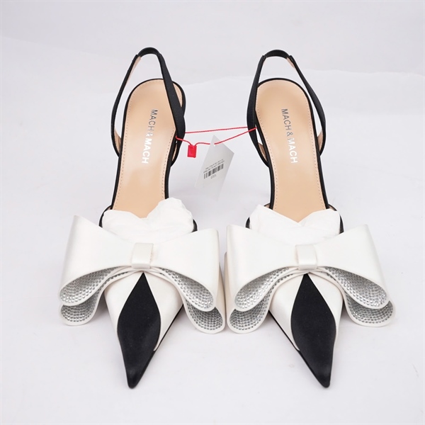Giày Chanel đen đính nơ trắng cao 11p sz37 (BQ) KG+