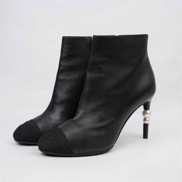 Giày Chanel boot đen gót đính ngọc có khóa cao 9p sz37 (BQ) KG+