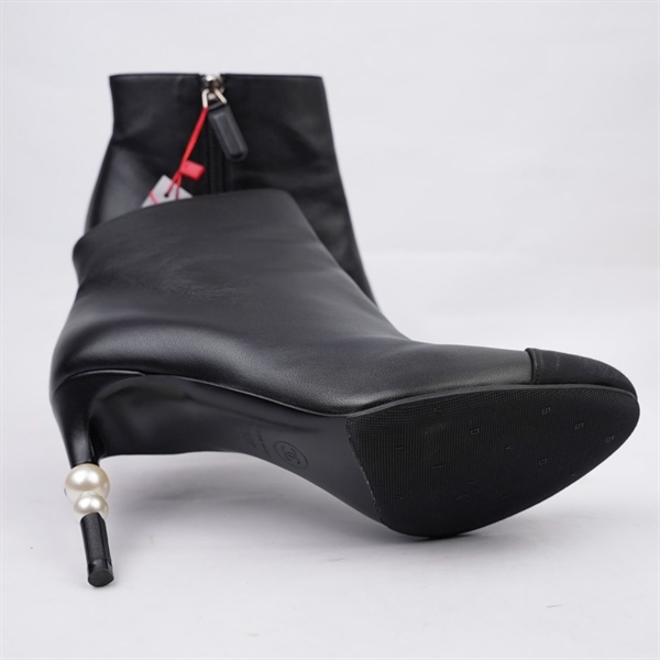Giày Chanel boot đen gót đính ngọc có khóa cao 9p sz37 (BQ) KG+