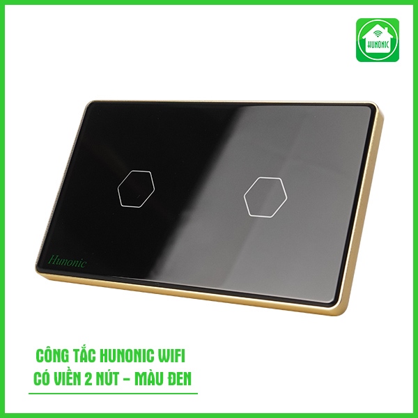 Công tắc cảm ứng WiFi Hunonic 2 Nút, HCN, màu Đen