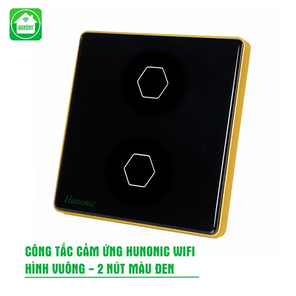 Công tắc cảm ứng WiFi Hunonic 2 Nút, HV, màu Đen