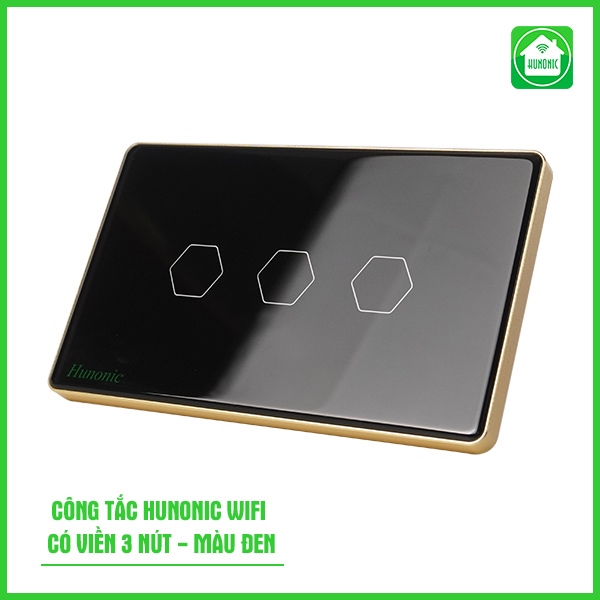 Công tắc cảm ứng WiFi Hunonic 3 Nút, HCN, màu Đen