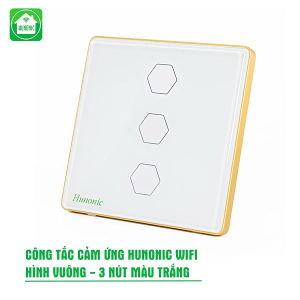 Công tắc cảm ứng WiFi Hunonic 3 Nút, HV, màu Trắng