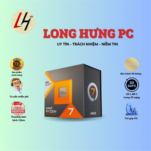 CPU AMD Ryzen 7 7800X3D (4.2Ghz up to 5.0Ghz/105MB/8 cores 16 threads/120W/Socket AM5)