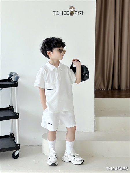 Set polo trắng thêu cá mập