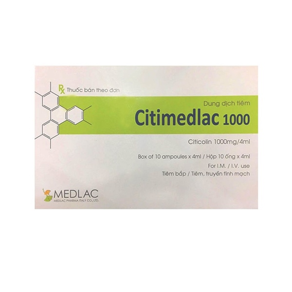 Thuốc tiêm Citimedlac 1000 Citicolin 1000mg/4ml Medlac pharma Italy Điều trị các tổn thương não và mạch máu não (Hộp 10 ống x 4ml)