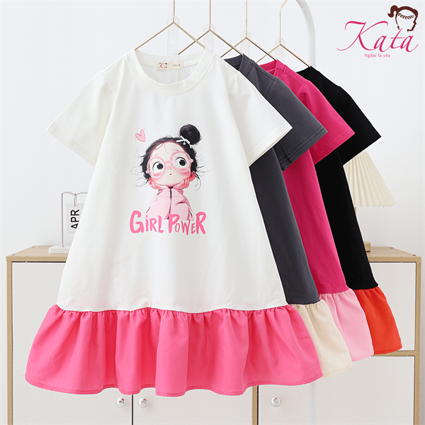 Đầm Bé Gái Girl Power Phối Bèo Size 4-14 | Bé 12-35kg