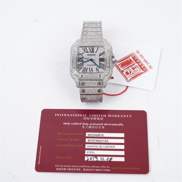 Đồng hồ Cartier bạc đính kim (756221ZX) sz36 (HC) KG+