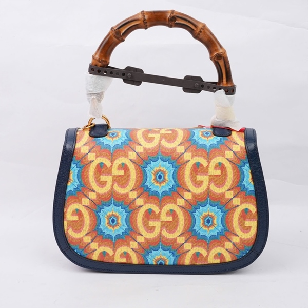 Túi GG Bamboo vàng họa tiết xanh kèm gương (678489-486628) sz23 KG+