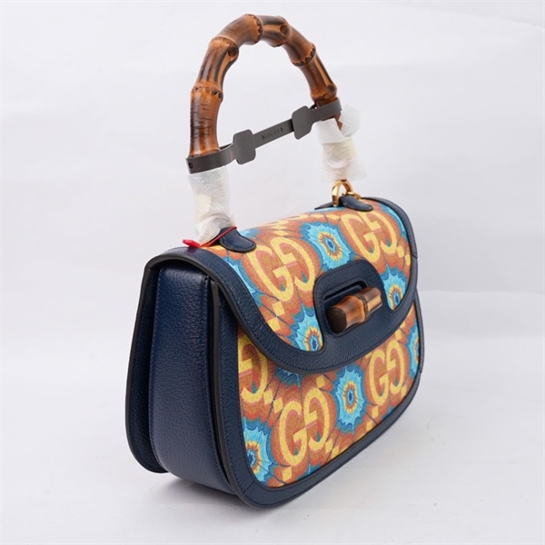Túi GG Bamboo vàng họa tiết xanh kèm gương (678489-486628) sz23 KG+