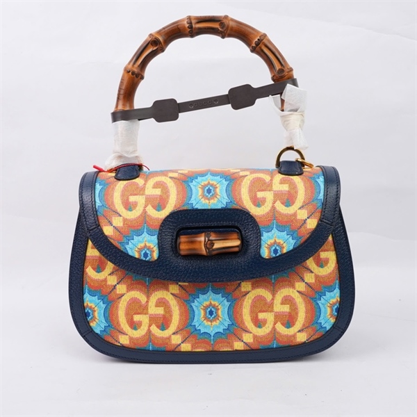 Túi GG Bamboo vàng họa tiết xanh kèm gương (678489-486628) sz23 KG+