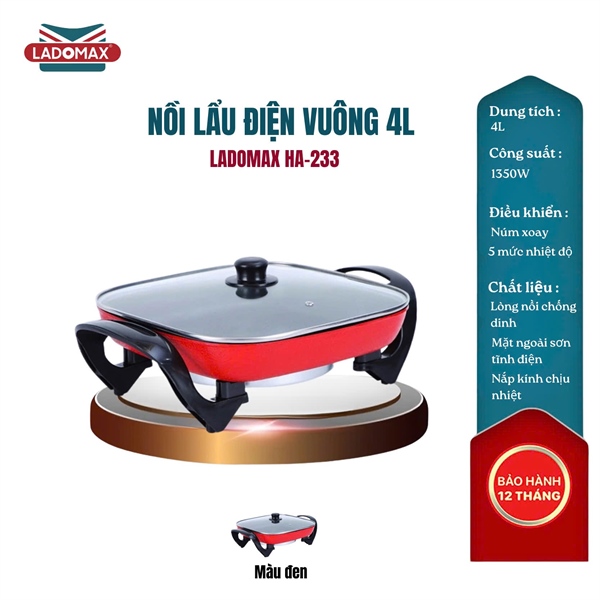 Nồi Lẩu Điện Vuông Ladomax 4L HA-233 (Thùng 6)
