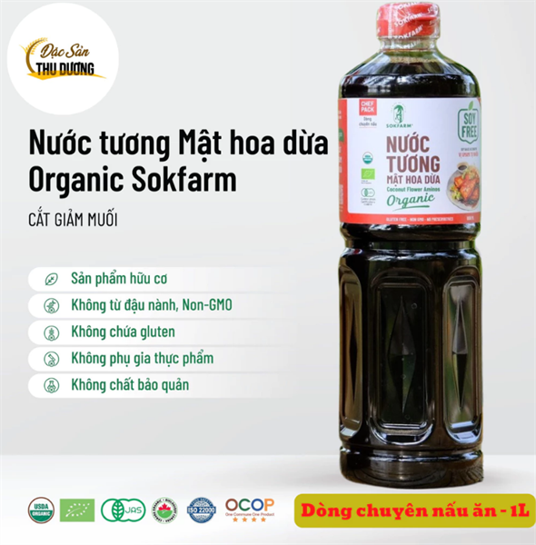Nước tương mật hoa dừa organic Sokfarm - Dòng nguyên bản chuyên nấu