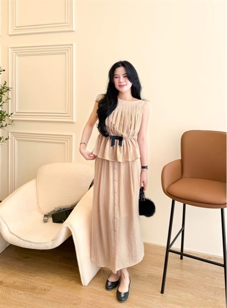 Set sát nách đính nơ eo cv dài 9931