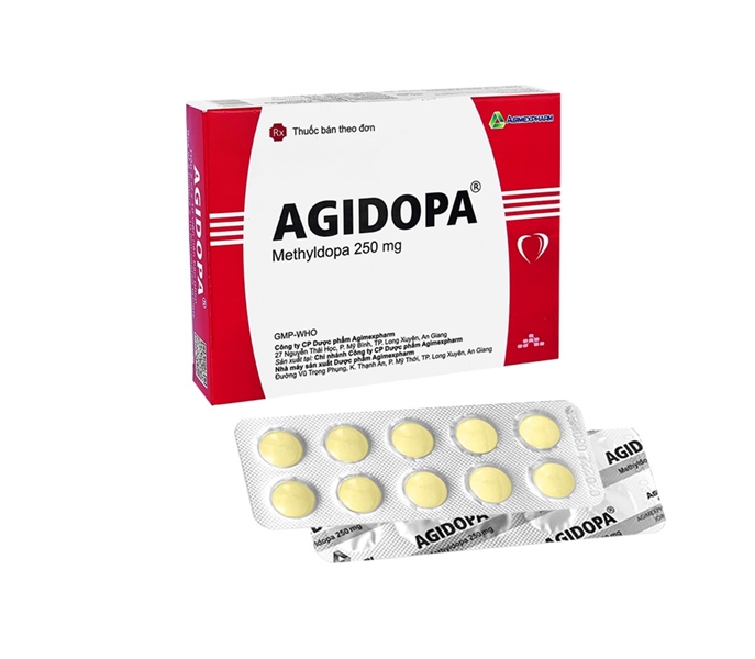 Thuốc Agidopa 250mg Agimexpharm Điều trị tăng huyết áp (Hộp 2 vỉ x 10 viên) (Vỉ)