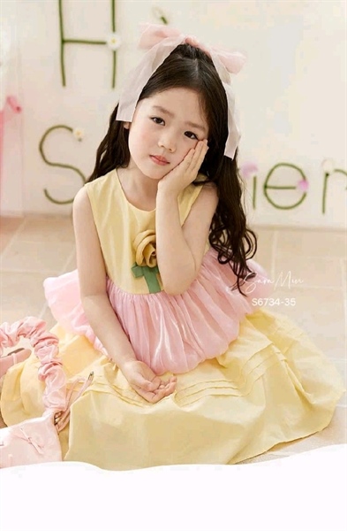 Đầm vàng hoa hồng 3D S6734