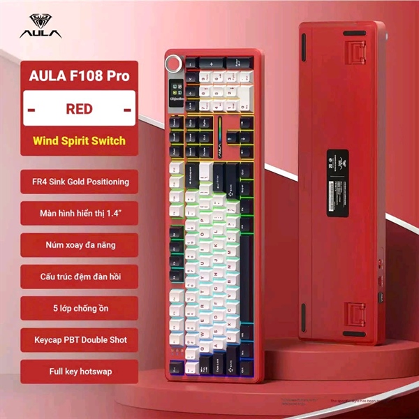 Bàn phím cơ không dây Aula F108 Pro - Đỏ