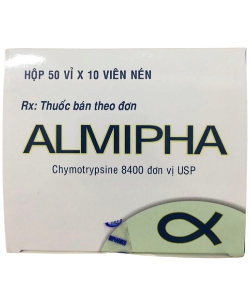 Thuốc Almipha chymotrypsine 8400UI Minh Hải Điều trị phù nề do chấn thương, phẫu thuật, bỏng(H*50vỉ*10viên) -