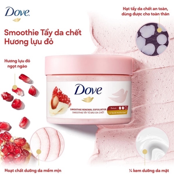 DOVE Tẩy Da Chết Dưỡng Ẩm Toàn Thân Hương Lựu Đỏ 298g/6 hũ