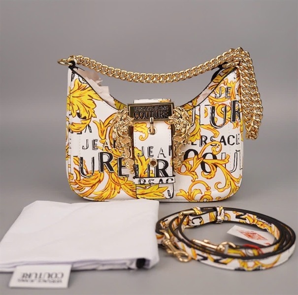 Túi Versace thuyền màu trắng họa tiết vàng sz21 +