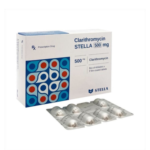 Thuốc Clarithromycin STELLA 500mg Stella Điều trị nhiễm khuẩn do vi khuẩn (K*100Hộp 4 vỉ x 7 viên)