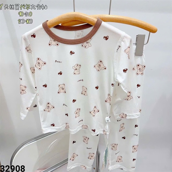 32908- Bộ tencel TD- Gấu bear viền nâu