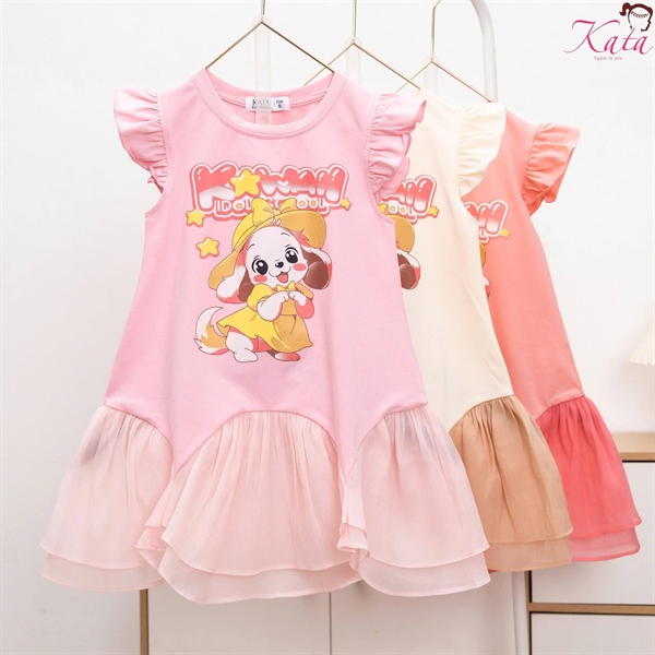 Đầm Bé Gái Puppy Dễ Thương 12-35kg | Váy Công Chúa In Hình Cún KATA