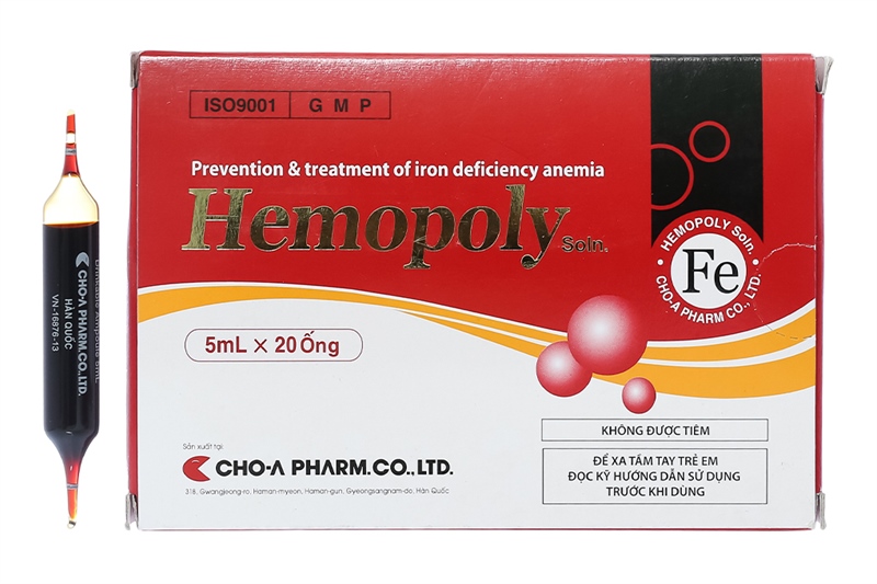 Dung dịch uống Hemopoly - Hàn Quốc (ngăn ngừa và điều trị thiếu máu do thiếu sắt) - Hộp 20 ống x 5ml