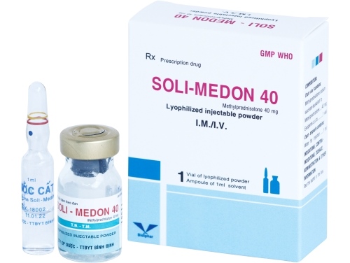 Thuốc bột đông khô pha tiêm Soli - Medon 40 (Methylprednisolone 40mg) (Hộp 1 lọ bột đông khô + 1 ống dung môi) - Bidiphar