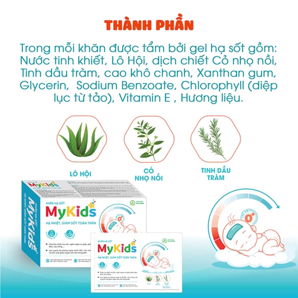 Khăn hạ sốt Mykids (Hộp 4 gói x 6 khăn) - Quang Xanh (Ích Nhân)