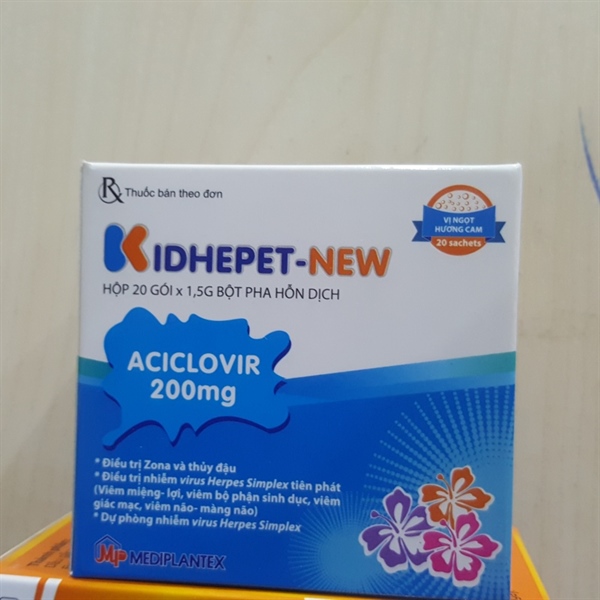 Kidhepet - New (Aciclovir 200mg) (Hộp 20 gói x 1,5g) - Mediplantex (Hộp)