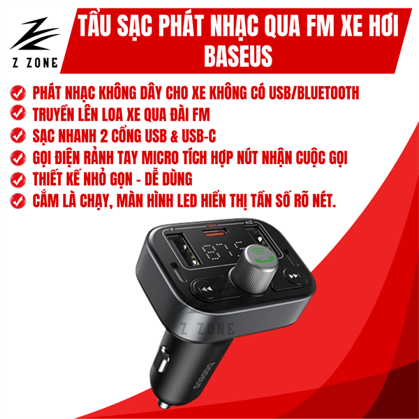 Bộ Tẩu Sạc Đa Năng Phát Nhạc Trên Xe Hơi Baseus S-09 Pro Series Car FM Transmitter