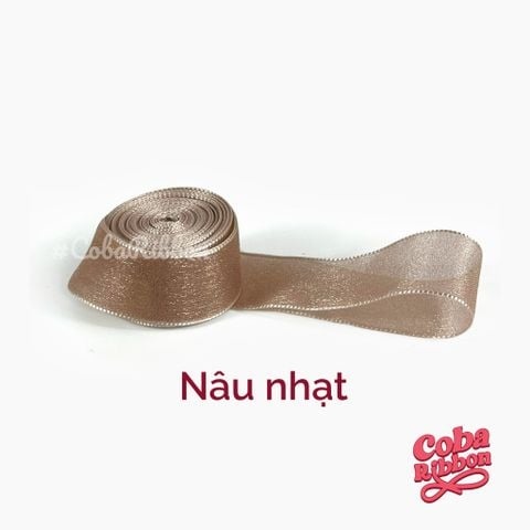 Rộng 38mm - Nâu nhạt - Ruy băng voan nhũ ánh kim