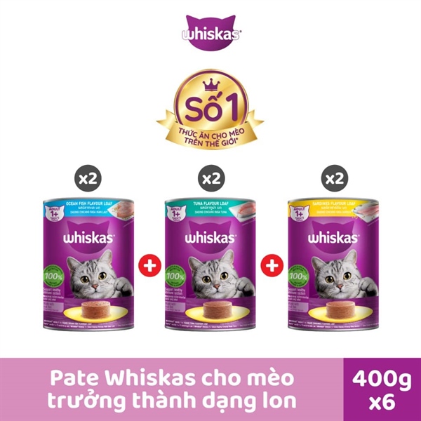 PATE WHISKAS CHO MÈO LON 400G VỊ CÁ NGỪ