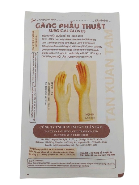 Găng tay phẫu thuật tiệt trùng số 7,5 (Kiện 6 Hộp x 50 đôi) - Tân Xuân Tâm