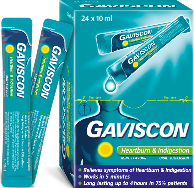 Gaviscon suspension (Heartburn & Indigestion) (H*24gói*10ml) - Xanh - Thái Lan