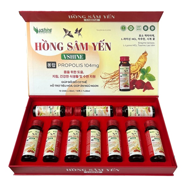 Hồng sâm yến Vshine (Hộp 10 chai x 30ml) - Tùng Lộc